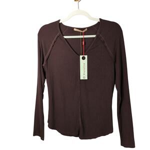 Wearables‎ XCVI Top Womens XS Brown Rib Knit Long Sleeve Shirt Lightweight New